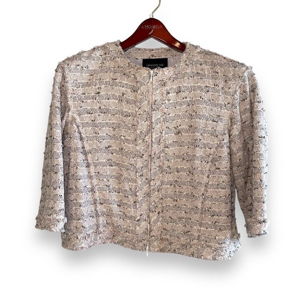 Lafayette 148 Tweed Full Zip Noelle Jacket in Cream